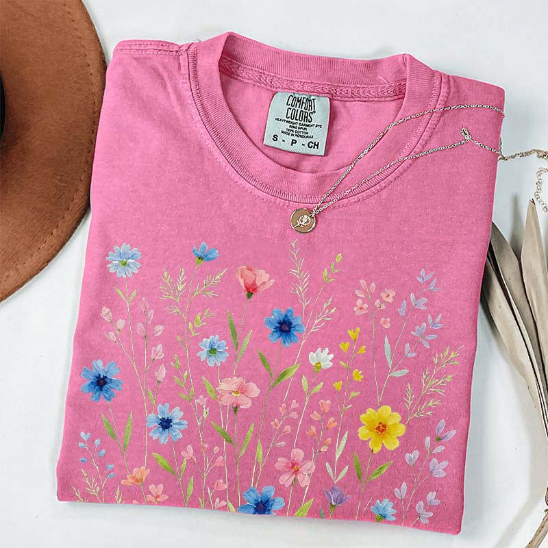 Wildflowers Vintage Blue Style T-Shirt