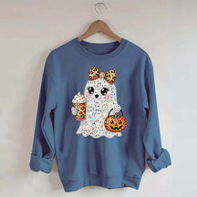 Rhinestone Glam Ghost Halloween Printed Sweatshirt