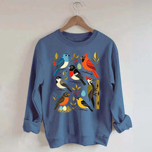 Retro Backyard Birds Cardinal Bluebird Robin Woodpecker Sweatshirt