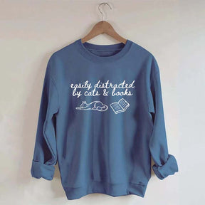 Easily Distracted by Cats and Books Mom Sweatshirt