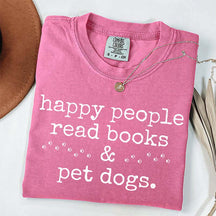 Happy People Read Books Pet Dogs T-Shirt