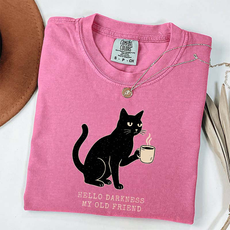 Black Cat Coffee Hello Darkness My Old Friend T-Shirt