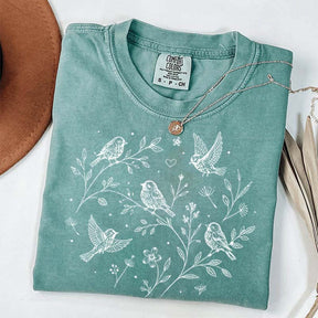 Boho Botanical Birds Sparrow T-Shirt
