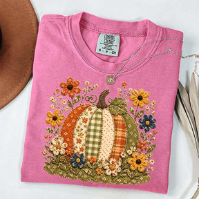 Faux Patchwork Floral Pumpkin T-Shirt