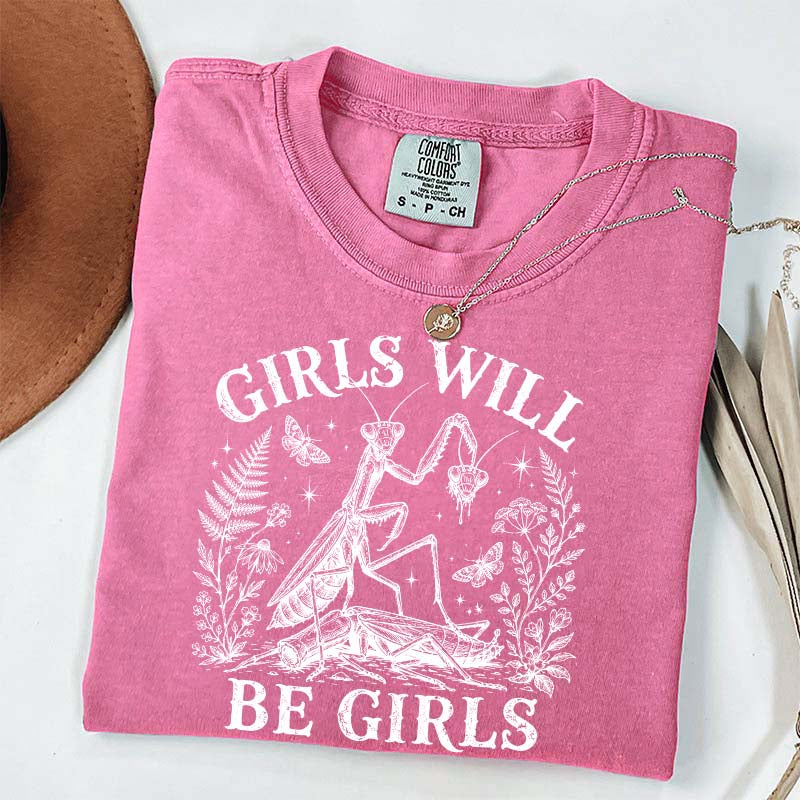 Girls Will Be Girls Praying Mantis Botanical T-Shirt