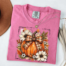 Pumpkin Bow Fall Graphic Floral T-Shirt