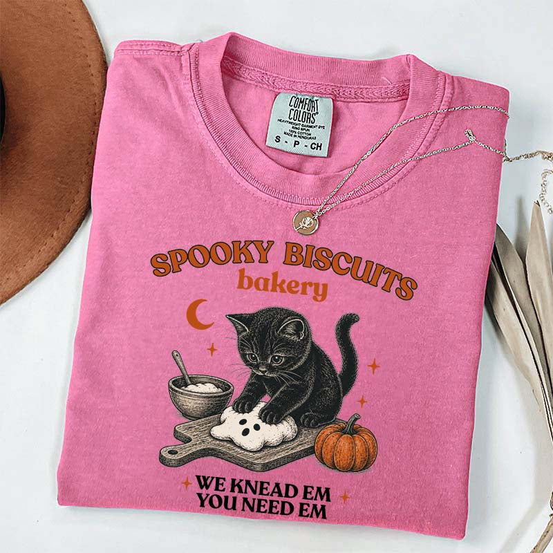 Kitty Biscuits Spooky Season Black Cat Halloween T-Shirt
