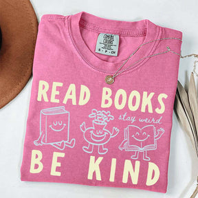 Read Books Be Kind Stay Weird Retro Doodle T-Shirt