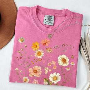 Vintage Delicate Printed Wild Flowers Boho T-Shirt