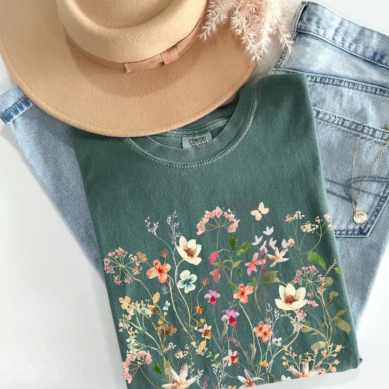 Pressed Flowers Long Sleeve Shirt Comfort Colors Tshirt