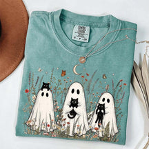 Vintage Whimsical Ghost Black Cat T-Shirt