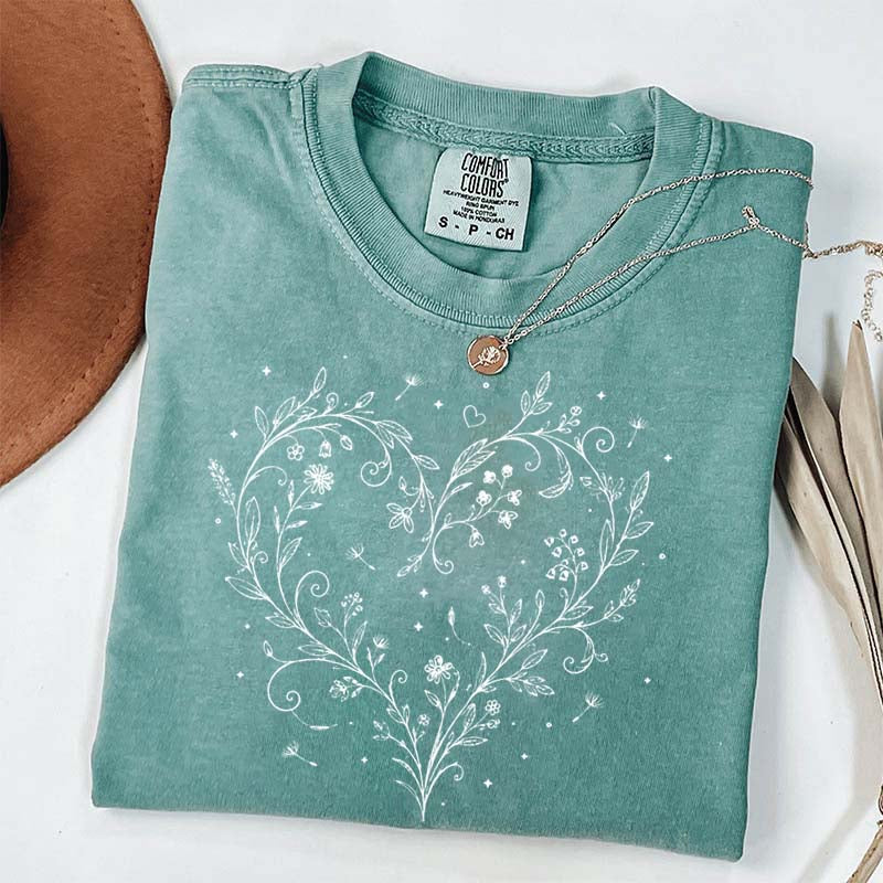 Botanical Dandelion Heart Wildflower T-Shirt