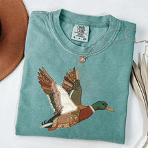 Faux Patchwork Mallard Duck Hunting Printed T-Shirt