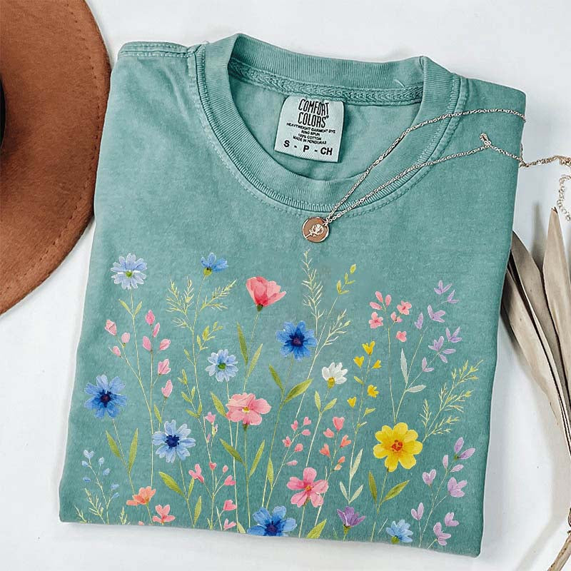 Wildflowers Vintage Blue Style T-Shirt