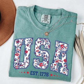 Flower USA Floral Patriotic T-Shirt