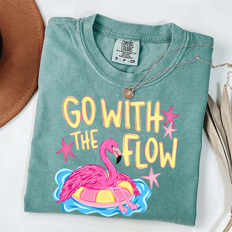 Go With The Flow Flamingo Graphic T-Shirt
