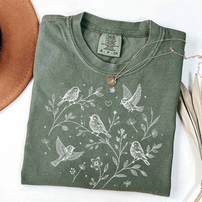 Boho Botanical Birds Sparrow T-Shirt