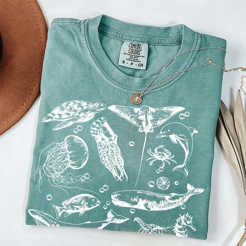 Sea Animals 90s Vintage Style T-Shirt