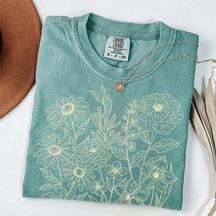 Vintage Pressed Flowers Minimalist Line T-Shirt
