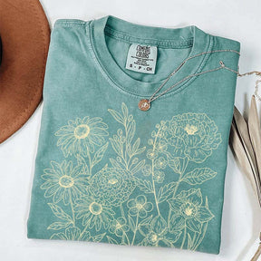 Vintage Pressed Flowers Minimalist Line T-Shirt