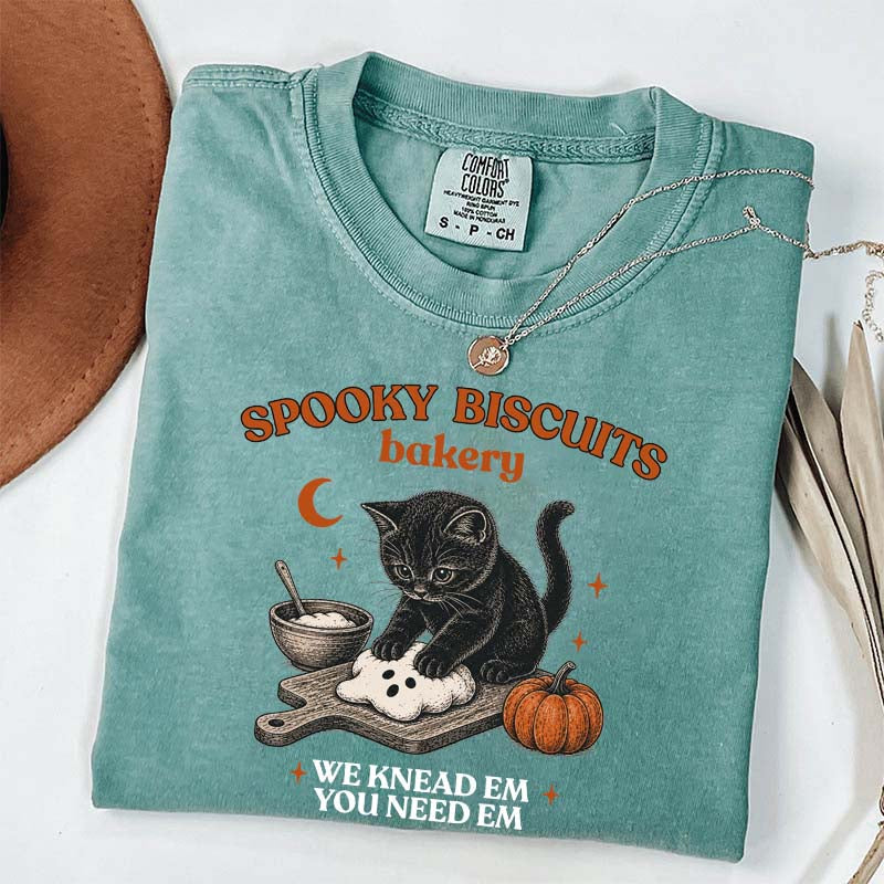 Kitty Biscuits Spooky Season Black Cat Halloween T-Shirt