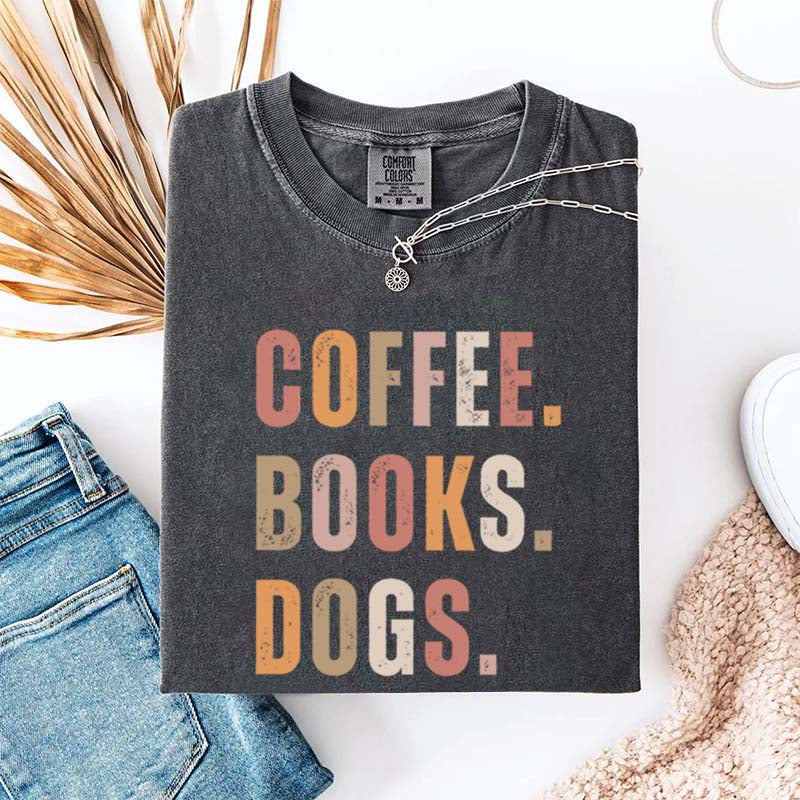 Coffee Books Dogs T-Shirt