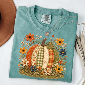 Faux Patchwork Floral Pumpkin T-Shirt