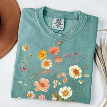 Vintage Delicate Printed Wild Flowers Boho T-Shirt