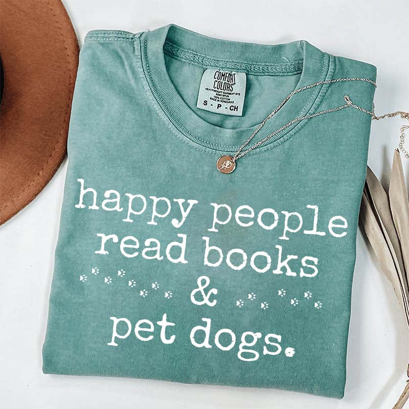 Happy People Read Books Pet Dogs T-Shirt