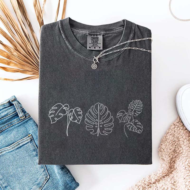 Line Art Flower Leaves T-Shirt