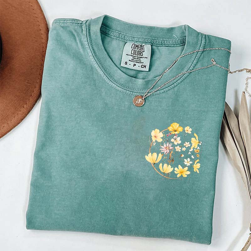 Pocket Pressed Flowers Block Print Floral T-Shirt