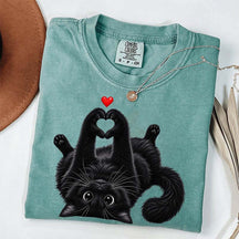 Cute Black Cat Heart Paws T-Shirt