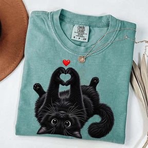 Cute Black Cat Heart Paws T-Shirt