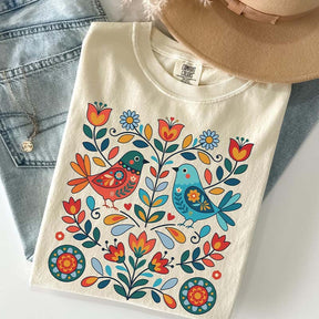 Cute Scandinavian Folk Art Bird T-Shirt