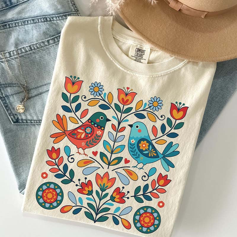 Cute Scandinavian Folk Art Bird T-Shirt
