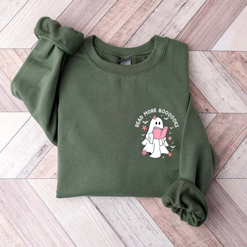 Ghost Reading Books Bookish Halloween Sweatshirt