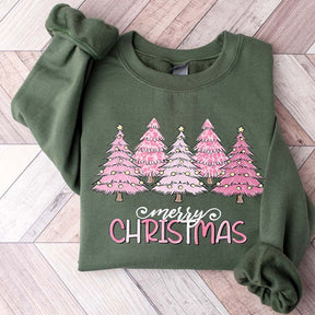 Pink Merry Christmas Trees Bright Sweatshirt