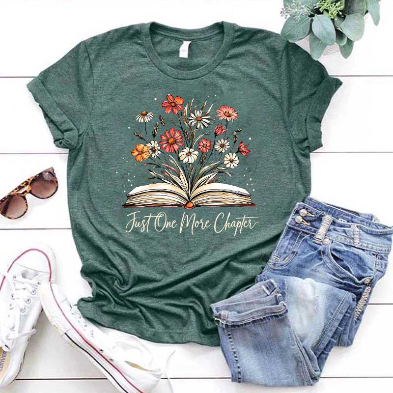Floral Reading Just One More Chapter T-Shirt