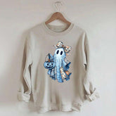 Retro Halloween Blue Denim Ghost Sweatshirt