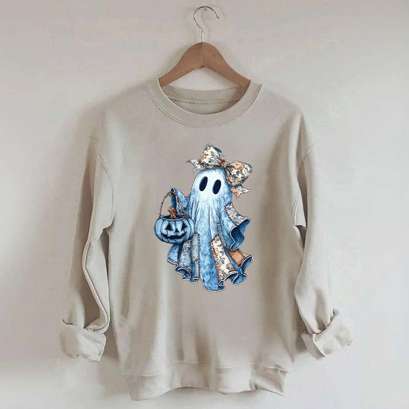 Retro Halloween Blue Denim Ghost Sweatshirt