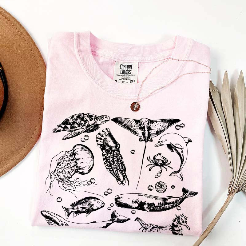 Sea Animals 90s Vintage Style T-Shirt