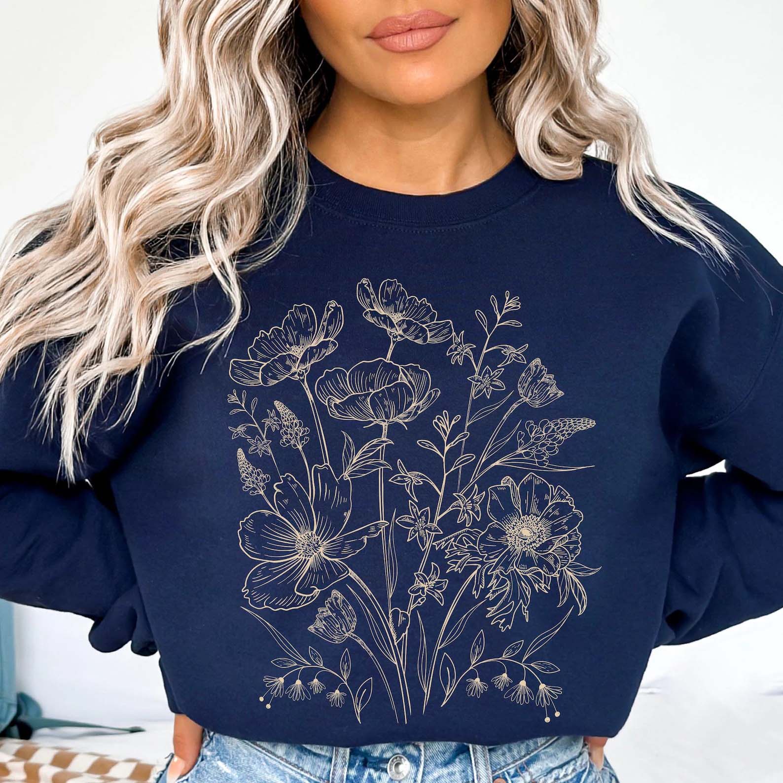 Vintage Pressed Yellow Flowers Floral Sweatshirt