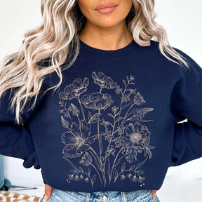 Vintage Pressed Yellow Flowers Floral Sweatshirt