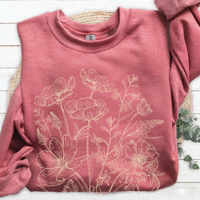 Vintage Pressed Yellow Flowers Floral Sweatshirt