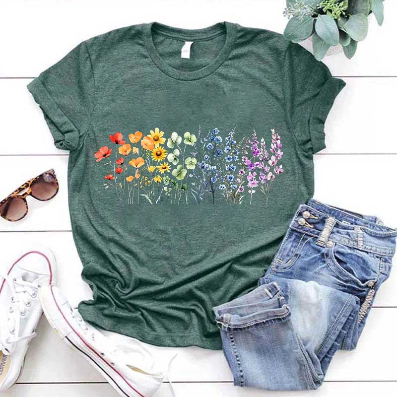 Watercolor Floral Design Rainbow T-Shirt