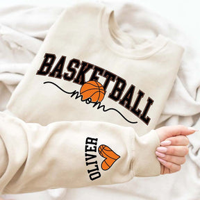 Personalized Basketball Mom Kids Name On Sleeve Sweatshirt