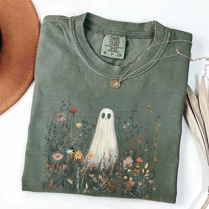 Cute Ghost in Wildflowers T-Shirt