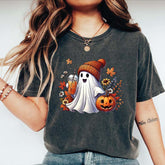 Halloween Ghost Coffee Pumpkin Flower T-Shirt