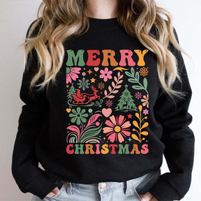 Merry Christmas Boho Flowers Sweatshirt