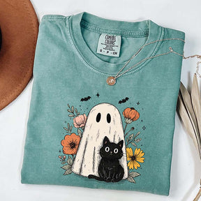 Spooky Season Black Cat And Ghost T-Shirt